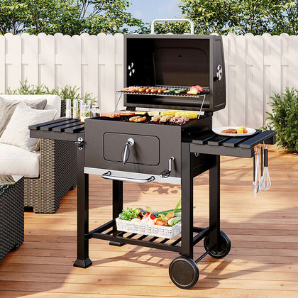 Large Charcoal Outdoor Smoker BBQ Portable Garden Barbecue Grills With Side Rack