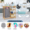 Bamboo Laundry Hamper Stand Bathroom Laundry Organizer w/ Removable Sliding Bag