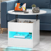 Round Lift Top Coffee Table with RGB LED, Storage, for Living Room, White