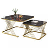 Set of 2 Fuax Marble Nesting Coffee Table Square Side End Tables with Metal Legs