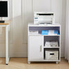 Rolling Portable Office Storage Unit Printer Side Table Wooden Shelves PC Rack
