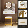 Modern Dressing Table Set with LED Light Mirror Stool Drawers Shelves Bedroom
