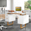Computer Desk Home Office Desk with Floating Desktop & Dual Drawers White