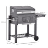 Charcoal Grill BBQ Trolley Wheels Garden Metal Barbecue w/ Shelf Grey