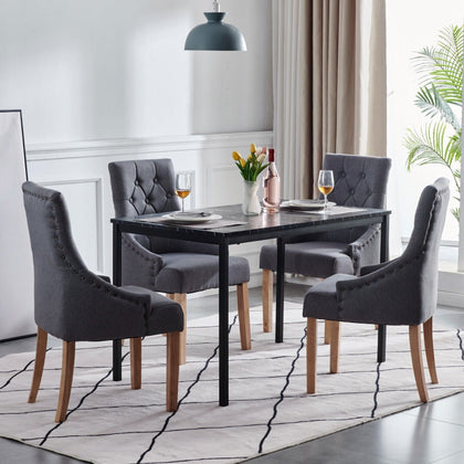4x Dark Grey Wood Dining Chairs Armchairs&Black Marble MDF Top Dining Table Set