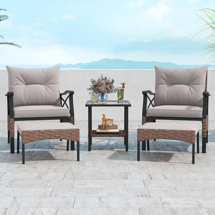 5 Pieces Wicker Patio Furniture Patio Conversation Bistro Set