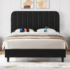 Double Bed with Headboard, Upholstered Bed Frame with 2 USB Charging Stations