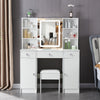 Dressing Table W/ 3Drawers HD Mirror Stool Set Makeup Desk Vanity Table Bedroom