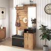 Wardrobe Set with 4 coat Hooks, Mirror, Shoe Cabinet, Wall-mounted Coat Rack