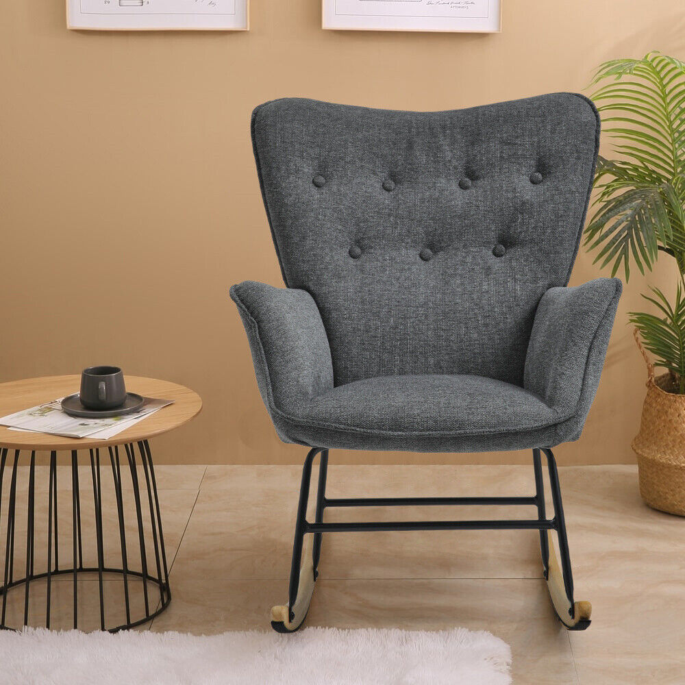 Modern Upholstered Rocking Chair Relaxing Rocking Armchair Single Sofa Wing Back