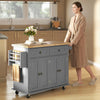Rolling Kitchen Island Cart with Rubber Wood Top, Spices Grey