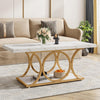 Rectangle Coffee Table, 2-Tier Faux Marble Wood Coffee Table with Metal Legs
