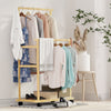 Natural Bamboo Clothes Rack Thicken Double Rod Rolling Garment Organizer w/Wheel