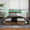 Double Size Bed Frame Metal Bed Platform LED Lights Headboard & 4 Storage Drawer