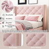 3ft Upholstered Single Bed Frame with Button & Rivet Upholstery, 90x190cm, Pink