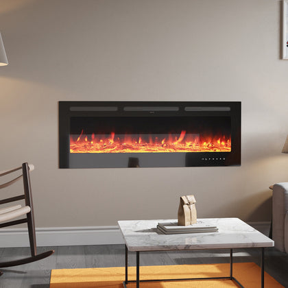 60inch Heater LED Electric Fireplace Inset Wall Mounted Crystal Log Fire Flame