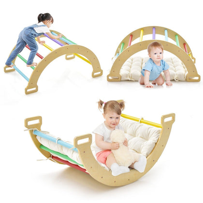 2-in-1 Arch Rocker Toddlers Wooden Double-Sided Climbing Arch Rocking Toy