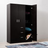 Black 3 Door 3 Drawer Large Modern Wardrobe with Storage Shelves Hanging Rod