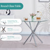 4x Grey Faux Leather Dining Chairs&Round Tempered Glass Silver Legs Dining Table