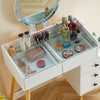 Dressing Table LED Round Mirror Vanity Glass Top Make up Desk Stool Cabinet Set