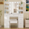 White Dressing Table Stool Vanity Set Makeup Desk 5 Drawers with Sliding mirror