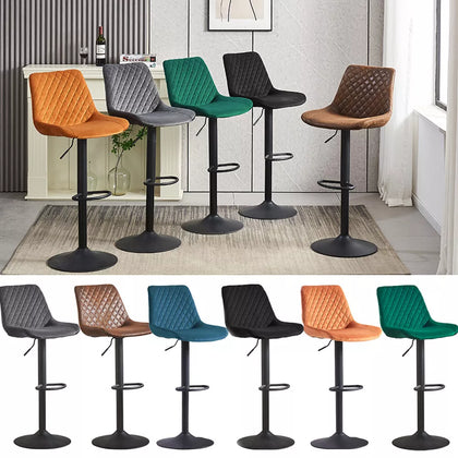 2x Breakfast Bar Stools Velvet Suede Swivel Gas Lift Chairs Kitchen Pub Chair