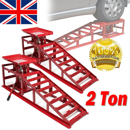 2x Car Ramps Lift 2 Ton Hydraulic Lifting Jack Height Adjustable Garage Workshop