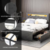 Double Bed Frame Bed Platform with LED Lights Upholstered Headboard 4 Storage
