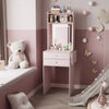 Small Dressing Table with Foldable Side Panel LED Light Mirror Shelves Vanity