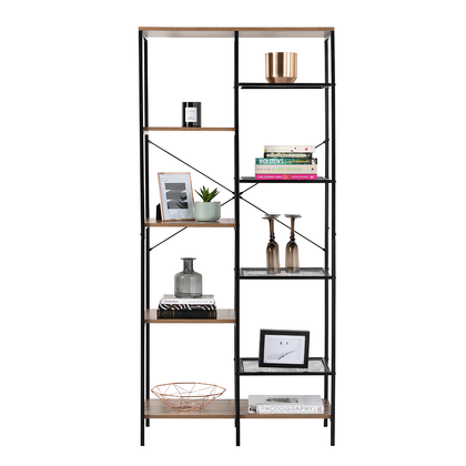 9 Tier Storage Bookshelf Mid Oak Style With Industrial Details 1700mmH x 790mmW