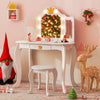 Kids Princess Vanity Table & Chair Set w/Pull-out Drawer & Stool-White