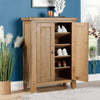 Holcombe Shoe Cabinet Cupboard 2 Door Hallway Storage Oak Rack Stand Solid Wood