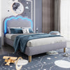 Upholstered Bed Frame Grey Velvet 3ft Single Bed with Wood Slats & LED Headboard