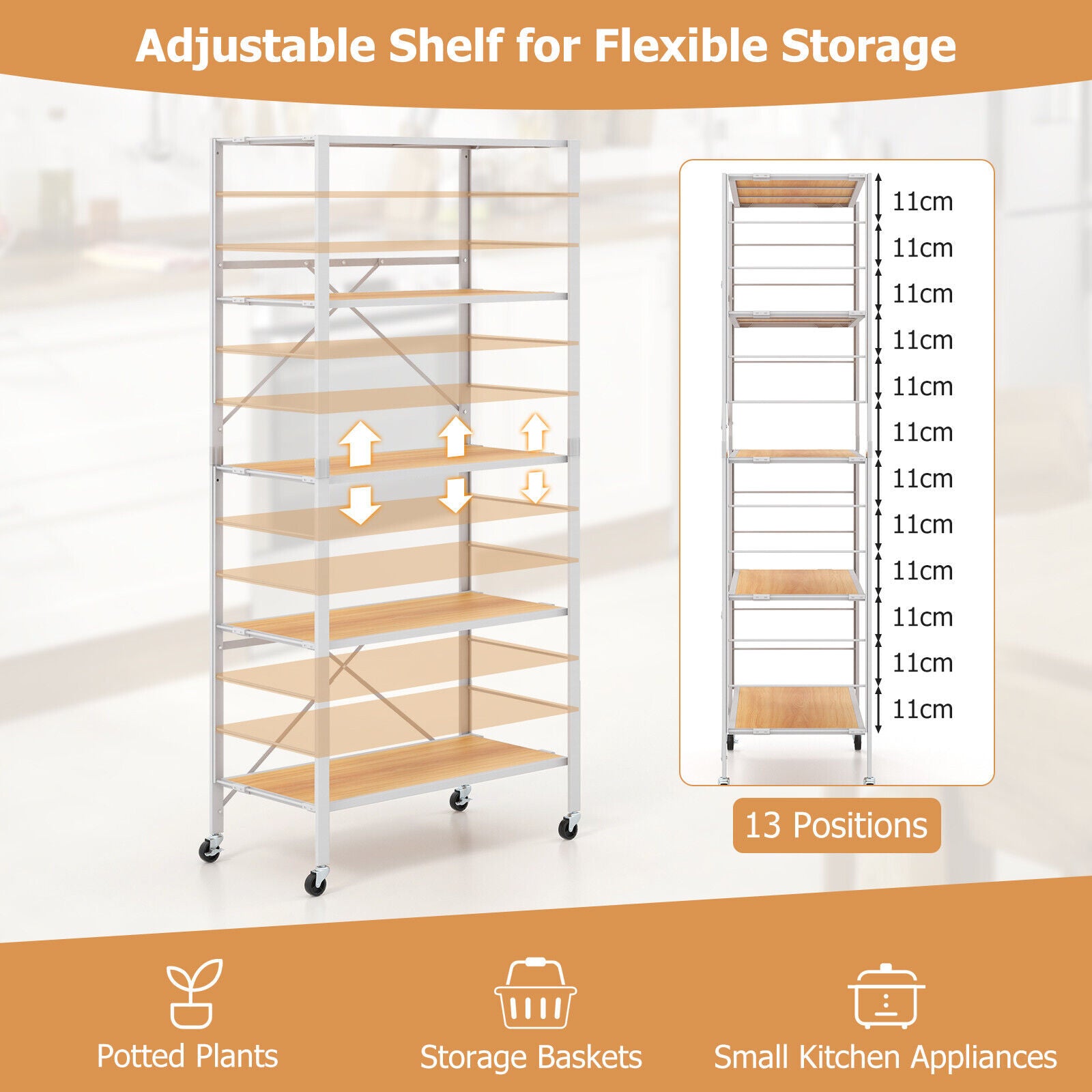 5-Tier Portable Storage Rack Shelves Foldable Shelving Unit w/Detachab ...