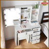 Vanity Makeup Desk Stool Set Dressing Table With 10 LED lights Mirror Drawers