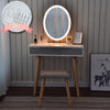 Square Mirror Dressing Table Set LED Light Mirror Vanity Desk with Stool Drawer