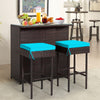 3 Piece Outdoor PE Rattan Bar Set Bar Table 2 Bar Stools Bistro Set with Cushion