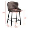 2 Pcs Faux Leather Bar Stools Diamond Seat Dining Room Chairs Metal Legs