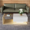 LED Wooden Glass Coffee Table with Drawer Storage for Living Room, White+Natural