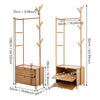 2 Drawers Heavy Duty Bamboo Clothes Rack Garment Hanging Rail Stand Wardrobe UK