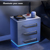 High Gloss Bedside Table RGB LED Nightstand 2/3 Drawers Side Table Storage