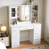 Modern Dressing Table Set with LED Mirror and 7 Drawers Wood Makeup Desk White