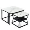 2Pcs Nesting Coffee Tables Set Square Stacking Side Tables Marble-Look White
