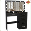 Black Dressing Table with LED Lights, Mirror, Adjustable Brightness, Vanity desk
