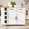 ROLLING KITCHEN ISLAND WITH DROP LEAF, 2 DRAWERS, SPICE RACK & WINE RACK, WHITE