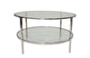 Rounded Double Glass Coffee Table with Steel Legs 43 x 80 cm