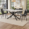 Extendable Dining Table 120-160x80x76.5cm, White Marbled MDF, Black Crossed Legs