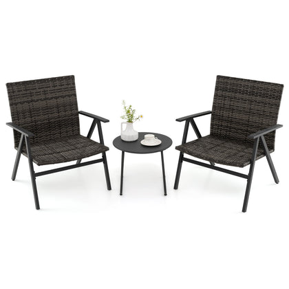 3 Piece Patio Bistro Rattan Furniture Set with 2 Armchair and Table
