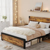 King Size Bed Frame Platform with Adjustable Wood Headboard