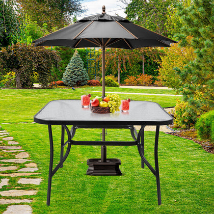 105cm Outdoor Garden Square Dining Table Patio Tempered Glass Top w/Parasol Hole